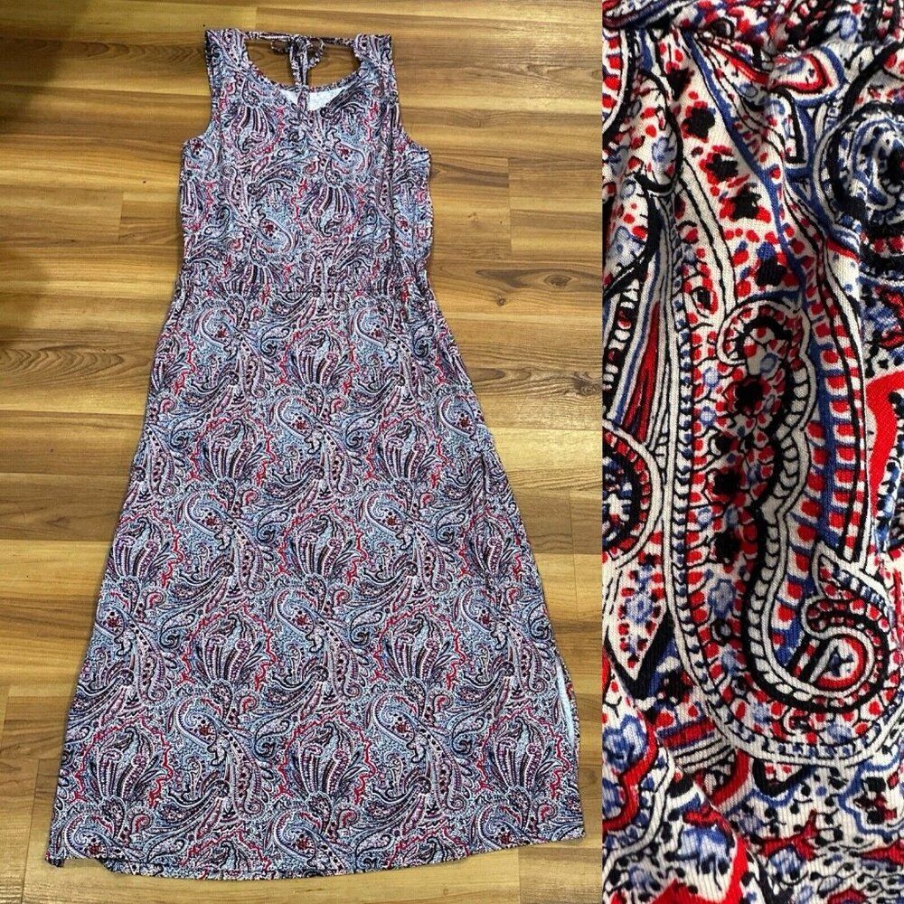 Talbots Paisley Maxi Dress MP petite Slip On Elastic Waist Slits